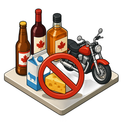 US bans Canadian alcohol, dairy, and motorcycles as trade war deepens