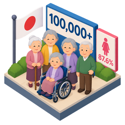 Japan's centenarian population tops 100,000 for first time