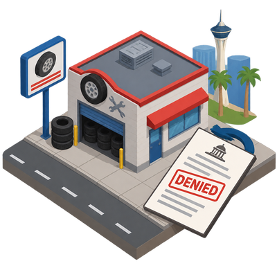 Las Vegas tire repair shop appeals permit denial