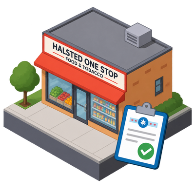 Chicago issues retail food license to Halsted One Stop after inspection pass