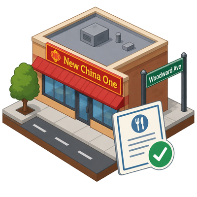 New China One license listed for Woodward Avenue in Detroit