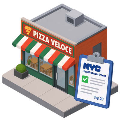 NYC health department files pre-permit inspection for Pizza Veloce