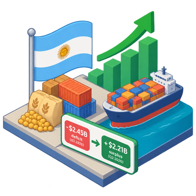 Argentina swings to current account surplus on record exports