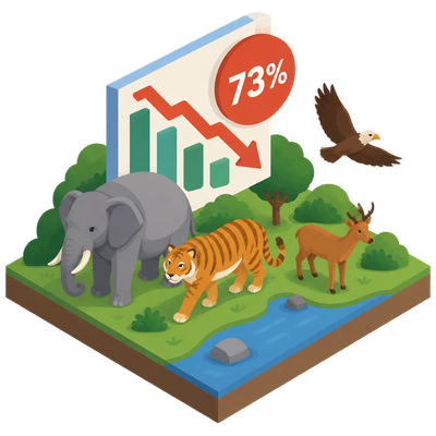 Living Planet Report 2026: monitored wildlife populations down 73% since 1970