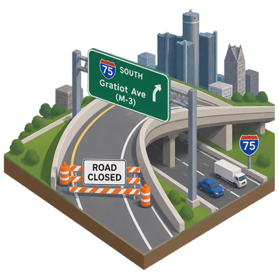 Southbound I-75 connector ramp in Detroit closes for a month