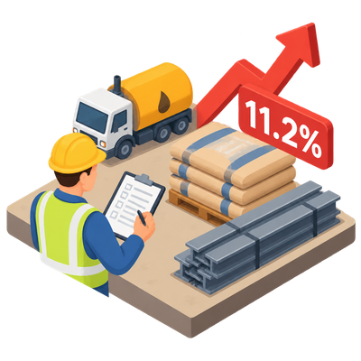 Construction input prices climb 11.2% annually, fastest in nearly four years