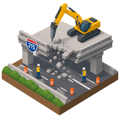 Crews demolish I-215 bridge decks as Utah highway rebuild passes its midpoint